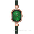 2021 Fashion Women's Leather Quartz Watch Charm Dress Square Dial With Rhinestone Beautiful Wrist Watches For Ladies Green Clock